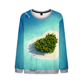 Мужской свитшот 3D с принтом Остров в Новосибирске, 100% полиэстер с мягким внутренним слоем | круглый вырез горловины, мягкая резинка на манжетах и поясе, свободная посадка по фигуре | вода | дерево | лето | море | океан | остров | пальмы | песок | сердечко | сердце | синий