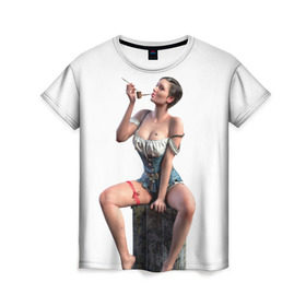 Женская футболка 3D с принтом Novigrad Hooker в Новосибирске, 100% полиэфир ( синтетическое хлопкоподобное полотно) | прямой крой, круглый вырез горловины, длина до линии бедер | Тематика изображения на принте: gaming | the witcher | witcher | yennefer | ведьмак | геральт | йеннифер | йеннифэр