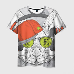 Мужская футболка 3D с принтом Стильный Кролик в Новосибирске, 100% полиэфир | прямой крой, круглый вырез горловины, длина до линии бедер | Тематика изображения на принте: dj | music | rnb | животные | клубная | музыка