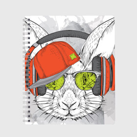 Тетрадь с принтом Стильный Кролик в Новосибирске, 100% бумага | 48 листов, плотность листов — 60 г/м2, плотность картонной обложки — 250 г/м2. Листы скреплены сбоку удобной пружинной спиралью. Уголки страниц и обложки скругленные. Цвет линий — светло-серый
 | dj | music | rnb | животные | клубная | музыка