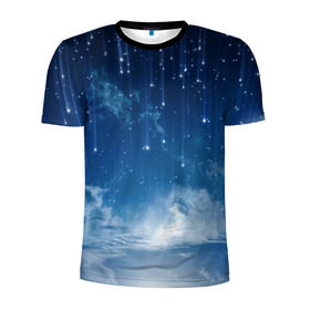 Мужская футболка 3D спортивная с принтом Звездное небо в Новосибирске, 100% полиэстер с улучшенными характеристиками | приталенный силуэт, круглая горловина, широкие плечи, сужается к линии бедра | Тематика изображения на принте: вселенная | галактика | звезды | небо | ночь