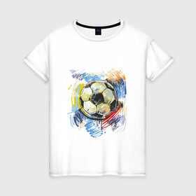 Женская футболка хлопок с принтом Рисованный футбольный мяч в Новосибирске, 100% хлопок | прямой крой, круглый вырез горловины, длина до линии бедер, слегка спущенное плечо | игра | мяч | разводы | спорт | футбол | футбольный