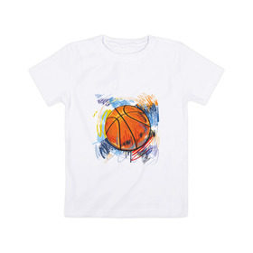 Детская футболка хлопок с принтом Баскетбольный мяч в штрихах в Новосибирске, 100% хлопок | круглый вырез горловины, полуприлегающий силуэт, длина до линии бедер | баскетбол | стилизация | штрихи