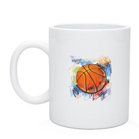 Кружка с принтом Баскетбольный мяч в штрихах в Новосибирске, керамика | объем — 330 мл, диаметр — 80 мм. Принт наносится на бока кружки, можно сделать два разных изображения | баскетбол | стилизация | штрихи