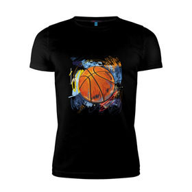 Мужская футболка премиум с принтом Баскетбольный мяч в штрихах в Новосибирске, 92% хлопок, 8% лайкра | приталенный силуэт, круглый вырез ворота, длина до линии бедра, короткий рукав | баскетбол | стилизация | штрихи