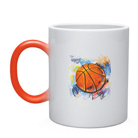 Кружка хамелеон с принтом Баскетбольный мяч в штрихах в Новосибирске, керамика | меняет цвет при нагревании, емкость 330 мл | баскетбол | стилизация | штрихи