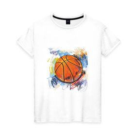 Женская футболка хлопок с принтом Баскетбольный мяч в штрихах в Новосибирске, 100% хлопок | прямой крой, круглый вырез горловины, длина до линии бедер, слегка спущенное плечо | баскетбол | стилизация | штрихи