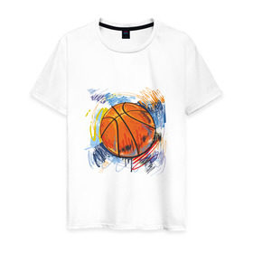 Мужская футболка хлопок с принтом Баскетбольный мяч в штрихах в Новосибирске, 100% хлопок | прямой крой, круглый вырез горловины, длина до линии бедер, слегка спущенное плечо. | баскетбол | стилизация | штрихи