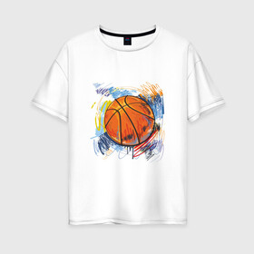 Женская футболка хлопок Oversize с принтом Баскетбольный мяч в штрихах в Новосибирске, 100% хлопок | свободный крой, круглый ворот, спущенный рукав, длина до линии бедер
 | баскетбол | стилизация | штрихи