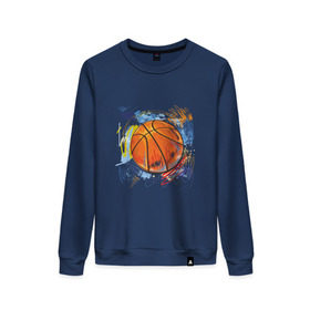 Женский свитшот хлопок с принтом Баскетбольный мяч в штрихах в Новосибирске, 100% хлопок | прямой крой, круглый вырез, на манжетах и по низу широкая трикотажная резинка  | баскетбол | стилизация | штрихи