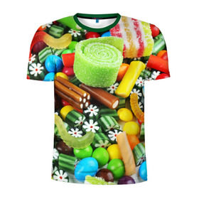 Мужская футболка 3D спортивная с принтом Сладости в Новосибирске, 100% полиэстер с улучшенными характеристиками | приталенный силуэт, круглая горловина, широкие плечи, сужается к линии бедра | вкуснотища | вкусняшки | глазурь | жевачка | карамель | карамельки | конфетки | конфеты | леденец | мармеладки | сахар | сладости