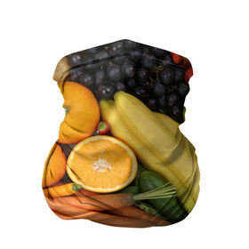 Бандана-труба 3D с принтом Овощи и фрукты в Новосибирске, 100% полиэстер, ткань с особыми свойствами — Activecool | плотность 150‒180 г/м2; хорошо тянется, но сохраняет форму | апельсин | баклажан | банан | картофель | клубника | кукуруза | морковь | овощи | перец | фрукты | яблоки
