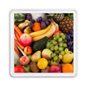 Магнит 55*55 с принтом Спелые фрукты в Новосибирске, Пластик | Размер: 65*65 мм; Размер печати: 55*55 мм | Тематика изображения на принте: ананас | арбуз | банан | богатый урожай | виноград | горох | груша | еда | капуста | картофель | лук | морковь | овощи | огурец | перец | персик | слива | сочные плоды | томат | фасоль | фрукты | яблоко
