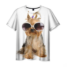 Мужская футболка 3D с принтом Модница в Новосибирске, 100% полиэфир | прямой крой, круглый вырез горловины, длина до линии бедер | fashion | животное | красавица | лучший друг | модница | няша | очки | причёска | собака | собачка | щенок | щеночек