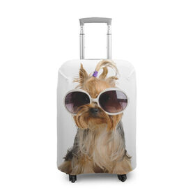 Чехол для чемодана 3D с принтом Модница в Новосибирске, 86% полиэфир, 14% спандекс | двустороннее нанесение принта, прорези для ручек и колес | fashion | животное | красавица | лучший друг | модница | няша | очки | причёска | собака | собачка | щенок | щеночек