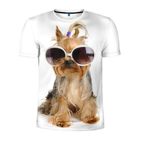 Мужская футболка 3D спортивная с принтом Модница в Новосибирске, 100% полиэстер с улучшенными характеристиками | приталенный силуэт, круглая горловина, широкие плечи, сужается к линии бедра | fashion | животное | красавица | лучший друг | модница | няша | очки | причёска | собака | собачка | щенок | щеночек