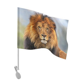 Флаг для автомобиля с принтом Красавец лев в Новосибирске, 100% полиэстер | Размер: 30*21 см | lion | грива | дикая кошка | добыча | животное | зверь | клыки | когти | король джунглей | лев | мясо | хищник | царь зверей