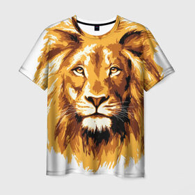 Мужская футболка 3D с принтом Король джунглей в Новосибирске, 100% полиэфир | прямой крой, круглый вырез горловины, длина до линии бедер | lion | грива | дикая кошка | добыча | животное | зверь | искусство | картина | клыки | когти | король джунглей | лев | макет | мясо | набросок | портрет | хищник | царь зверей | эскиз