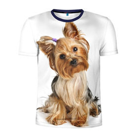 Мужская футболка 3D спортивная с принтом Красотка в Новосибирске, 100% полиэстер с улучшенными характеристиками | приталенный силуэт, круглая горловина, широкие плечи, сужается к линии бедра | fashion | животное | красавица | лучший друг | модница | няша | причёска | собака | собачка | щенок | щеночек
