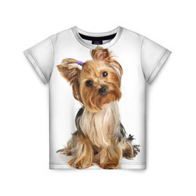 Детская футболка 3D с принтом Красотка в Новосибирске, 100% гипоаллергенный полиэфир | прямой крой, круглый вырез горловины, длина до линии бедер, чуть спущенное плечо, ткань немного тянется | fashion | животное | красавица | лучший друг | модница | няша | причёска | собака | собачка | щенок | щеночек