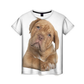 Женская футболка 3D с принтом Грустный щенок в Новосибирске, 100% полиэфир ( синтетическое хлопкоподобное полотно) | прямой крой, круглый вырез горловины, длина до линии бедер | животное | лучший друг | милаха | няша | собака | собачка | щенок | щеночек