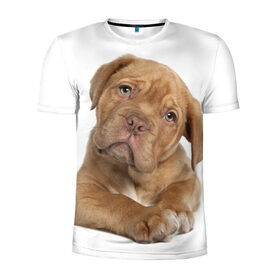 Мужская футболка 3D спортивная с принтом Грустный щенок в Новосибирске, 100% полиэстер с улучшенными характеристиками | приталенный силуэт, круглая горловина, широкие плечи, сужается к линии бедра | животное | лучший друг | милаха | няша | собака | собачка | щенок | щеночек