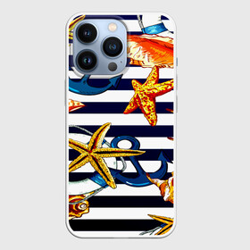 Чехол для iPhone 13 Pro с принтом Моряк в Новосибирске,  |  | звезда | полосы | ракушки | якорь