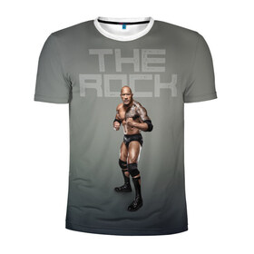 Мужская футболка 3D спортивная с принтом The Rock WWE в Новосибирске, 100% полиэстер с улучшенными характеристиками | приталенный силуэт, круглая горловина, широкие плечи, сужается к линии бедра | Тематика изображения на принте: dwayne johnson | the rock | wwe | рестлинг | спорт