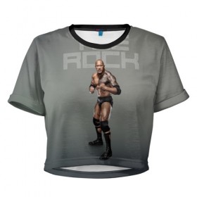 Женская футболка 3D укороченная с принтом The Rock WWE в Новосибирске, 100% полиэстер | круглая горловина, длина футболки до линии талии, рукава с отворотами | dwayne johnson | the rock | wwe | рестлинг | спорт