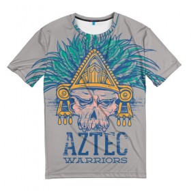 Мужская футболка 3D с принтом Aztec Warriors в Новосибирске, 100% полиэфир | прямой крой, круглый вырез горловины, длина до линии бедер | античный | ацтеки | гранж | живопись | культура | майя | орнамент | ретро | старинный | элемент