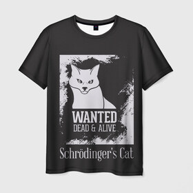 Мужская футболка 3D с принтом Wanted Cat в Новосибирске, 100% полиэфир | прямой крой, круглый вырез горловины, длина до линии бедер | белое | котик | кошка | надписи | новинки | прикольные | рисунок | черное