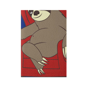 Обложка для паспорта матовая кожа с принтом Ленивец в Новосибирске, натуральная матовая кожа | размер 19,3 х 13,7 см; прозрачные пластиковые крепления | Тематика изображения на принте: крутой | ленивец | лень
