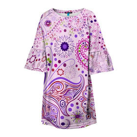 Детское платье 3D с принтом Lady Butterfly в Новосибирске, 100% полиэстер | прямой силуэт, чуть расширенный к низу. Круглая горловина, на рукавах — воланы | Тематика изображения на принте: винтаж | воздушный | индийские | кружева | новинки | узор | цветок | цветочный | этнические