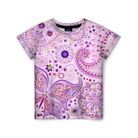Детская футболка 3D с принтом Lady Butterfly в Новосибирске, 100% гипоаллергенный полиэфир | прямой крой, круглый вырез горловины, длина до линии бедер, чуть спущенное плечо, ткань немного тянется | винтаж | воздушный | индийские | кружева | новинки | узор | цветок | цветочный | этнические