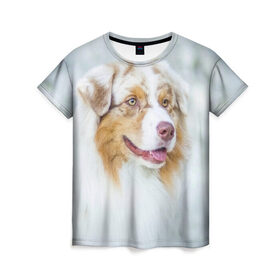 Женская футболка 3D с принтом Друг в Новосибирске, 100% полиэфир ( синтетическое хлопкоподобное полотно) | прямой крой, круглый вырез горловины, длина до линии бедер | голова животного | кутёнок | прикольные картинки | собака | щенок