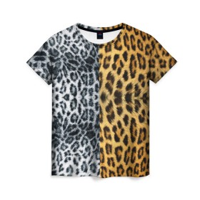 Женская футболка 3D с принтом Леопард/Снежный Барс в Новосибирске, 100% полиэфир ( синтетическое хлопкоподобное полотно) | прямой крой, круглый вырез горловины, длина до линии бедер | textures | барс | животное | леопард | пятна | снежный | текстура | чёрное с белым