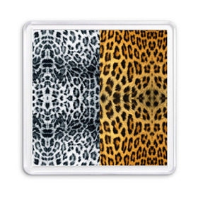 Магнит 55*55 с принтом Леопард/Снежный Барс в Новосибирске, Пластик | Размер: 65*65 мм; Размер печати: 55*55 мм | textures | барс | животное | леопард | пятна | снежный | текстура | чёрное с белым
