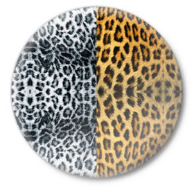 Значок с принтом Леопард/Снежный Барс в Новосибирске,  металл | круглая форма, металлическая застежка в виде булавки | Тематика изображения на принте: textures | барс | животное | леопард | пятна | снежный | текстура | чёрное с белым