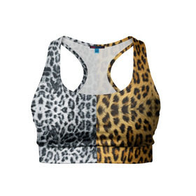 Женский спортивный топ 3D с принтом Леопард/Снежный Барс в Новосибирске, 82% полиэстер, 18% спандекс Ткань безопасна для здоровья, позволяет коже дышать, не мнется и не растягивается |  | textures | барс | животное | леопард | пятна | снежный | текстура | чёрное с белым