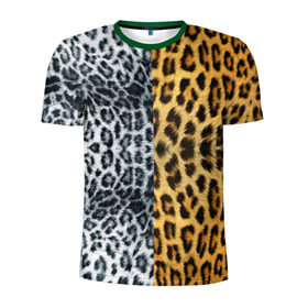 Мужская футболка 3D спортивная с принтом Леопард/Снежный Барс в Новосибирске, 100% полиэстер с улучшенными характеристиками | приталенный силуэт, круглая горловина, широкие плечи, сужается к линии бедра | Тематика изображения на принте: textures | барс | животное | леопард | пятна | снежный | текстура | чёрное с белым
