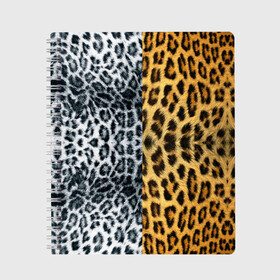 Тетрадь с принтом Леопард Снежный Барс в Новосибирске, 100% бумага | 48 листов, плотность листов — 60 г/м2, плотность картонной обложки — 250 г/м2. Листы скреплены сбоку удобной пружинной спиралью. Уголки страниц и обложки скругленные. Цвет линий — светло-серый
 | textures | барс | животное | леопард | пятна | снежный | текстура | чёрное с белым
