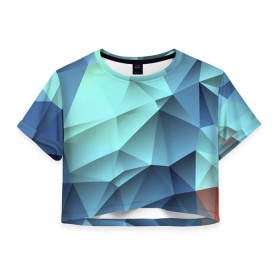 Женская футболка 3D укороченная с принтом Polygon blue в Новосибирске, 100% полиэстер | круглая горловина, длина футболки до линии талии, рукава с отворотами | полигон | текстура