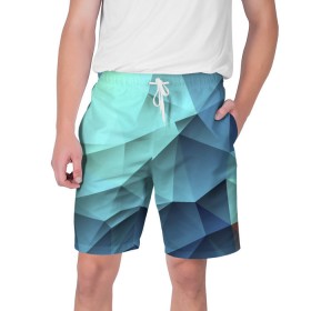 Мужские шорты 3D с принтом Polygon blue в Новосибирске,  полиэстер 100% | прямой крой, два кармана без застежек по бокам. Мягкая трикотажная резинка на поясе, внутри которой широкие завязки. Длина чуть выше колен | полигон | текстура