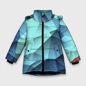 Зимняя куртка для девочек 3D с принтом Polygon blue в Новосибирске, ткань верха — 100% полиэстер; подклад — 100% полиэстер, утеплитель — 100% полиэстер. | длина ниже бедра, удлиненная спинка, воротник стойка и отстегивающийся капюшон. Есть боковые карманы с листочкой на кнопках, утяжки по низу изделия и внутренний карман на молнии. 

Предусмотрены светоотражающий принт на спинке, радужный светоотражающий элемент на пуллере молнии и на резинке для утяжки. | полигон | текстура