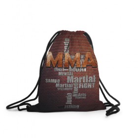 Рюкзак-мешок 3D с принтом MMA в Новосибирске, 100% полиэстер | плотность ткани — 200 г/м2, размер — 35 х 45 см; лямки — толстые шнурки, застежка на шнуровке, без карманов и подкладки | judo | mixed | mma | sambo | wrestling
