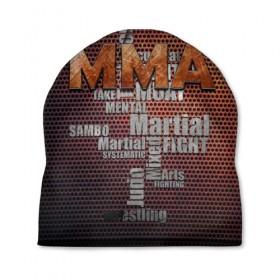 Шапка 3D с принтом MMA в Новосибирске, 100% полиэстер | универсальный размер, печать по всей поверхности изделия | judo | mixed | mma | sambo | wrestling