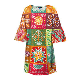 Детское платье 3D с принтом Гвинея-Бисау в Новосибирске, 100% полиэстер | прямой силуэт, чуть расширенный к низу. Круглая горловина, на рукавах — воланы | Тематика изображения на принте: африка | паттерн | разноцветный | этно | яркий