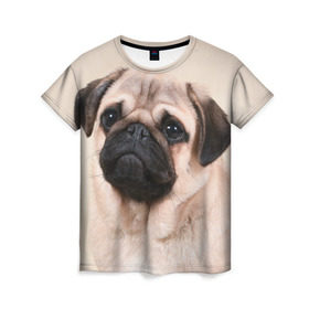 Женская футболка 3D с принтом Мопс в Новосибирске, 100% полиэфир ( синтетическое хлопкоподобное полотно) | прямой крой, круглый вырез горловины, длина до линии бедер | мопс | мопсы | песик | песики | собака | собаки