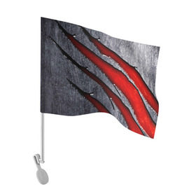 Флаг для автомобиля с принтом Следы когтей на металле в Новосибирске, 100% полиэстер | Размер: 30*21 см | когти | красный | металл | серебристый | следы | текстура