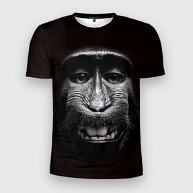 Мужская футболка 3D спортивная с принтом обезьяна в Новосибирске, 100% полиэстер с улучшенными характеристиками | приталенный силуэт, круглая горловина, широкие плечи, сужается к линии бедра | взгляд | голова | животные | обезьяна | природа